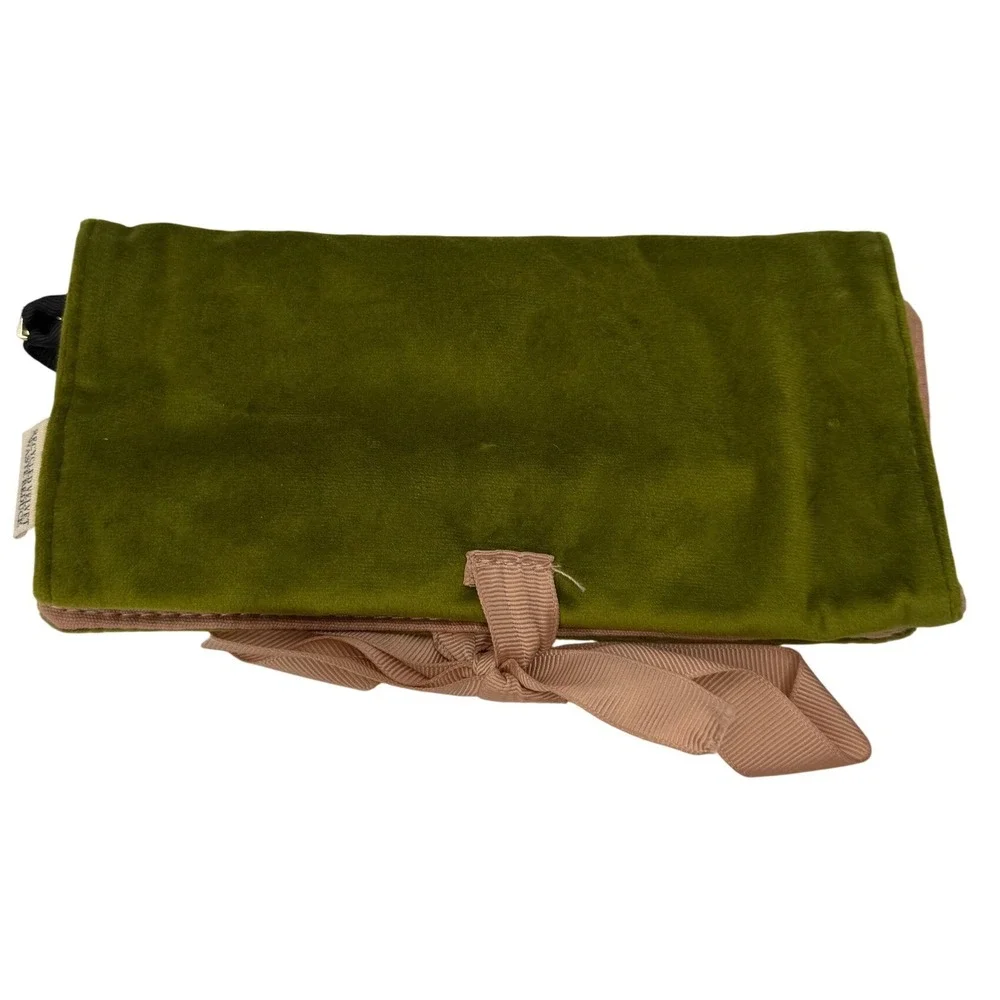 Bag-all Recycled Velvet Jewelry Roll Travel Organizer Olive Green Blush Pink